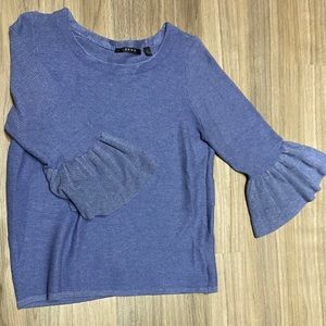 Blue ruffle quarter length sleeve sweater